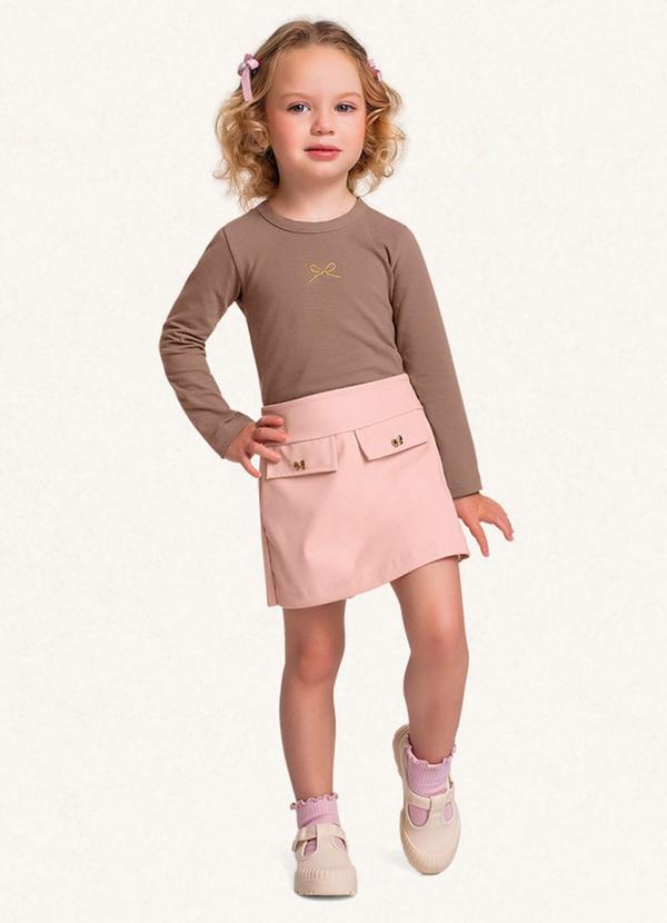 Vista 2 Conjunto Blusa Manga Longa/Short Saia Marrom Fakini Kids Fakini Kids
