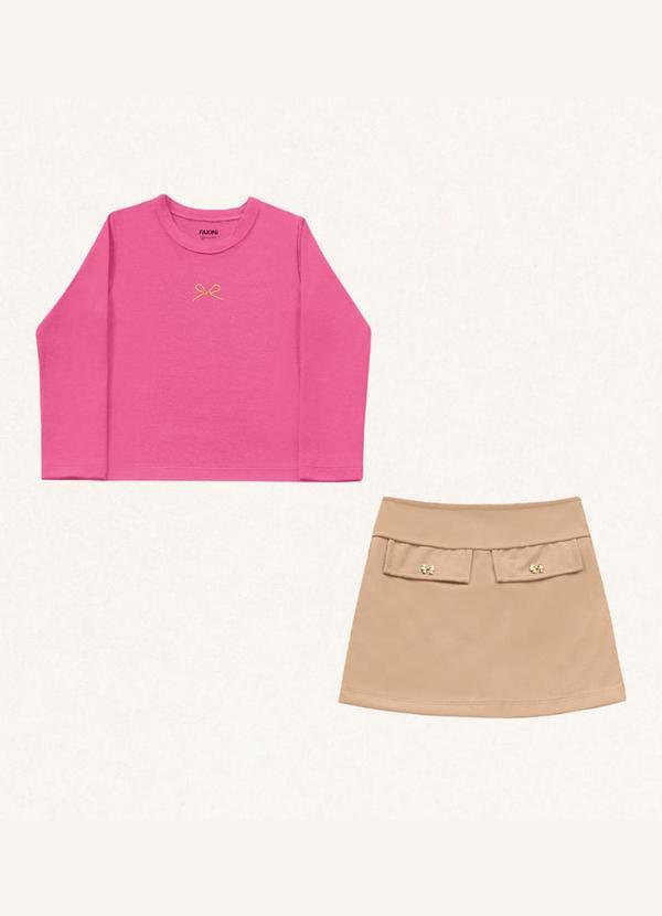 Vista 2 Conjunto Blusa Manga Longa/Short Saia Rosa Fakini Kids Fakini Kids