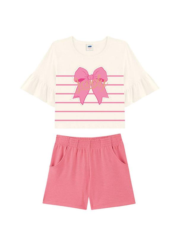 Conjunto Blusa Penteada e Shorts em Cotton Bege