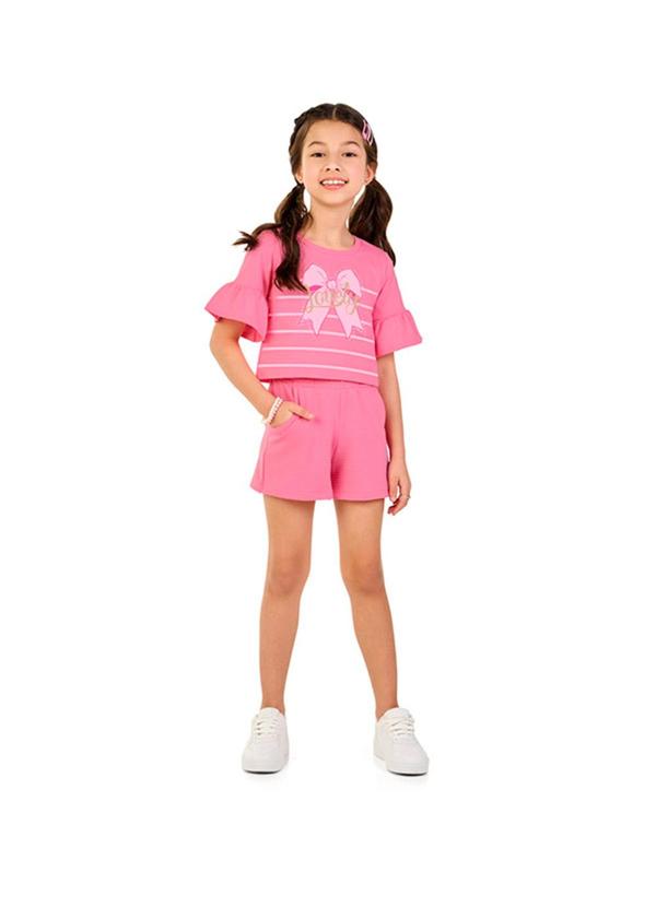 Conjunto Blusa Penteada e Shorts em Cotton Rosa