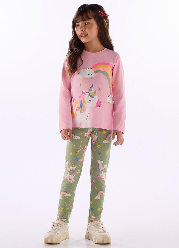 Conjunto Blusa Unicórnio Legging Rosa