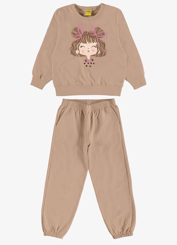 Conjunto Blusão com Calça Feminino Marrom