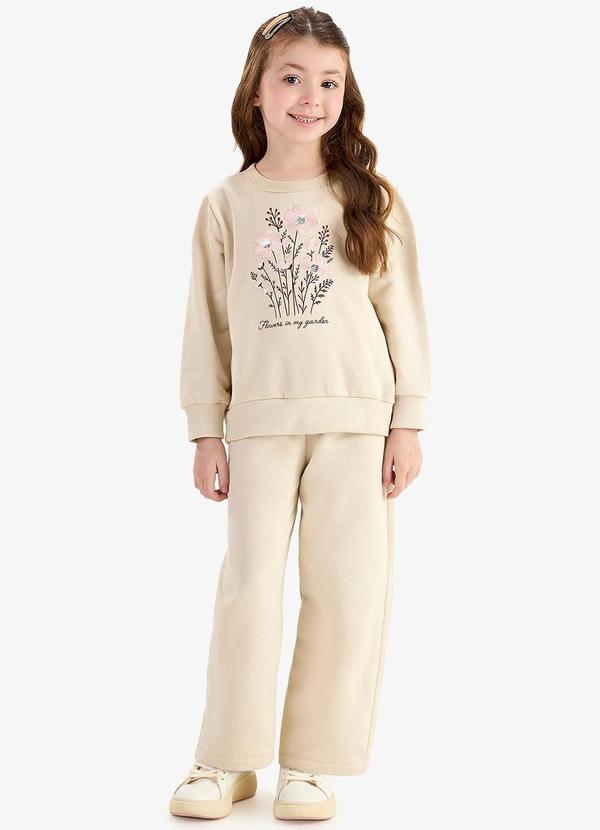 Conjunto Blusão com Calça Wide Moletom Bege