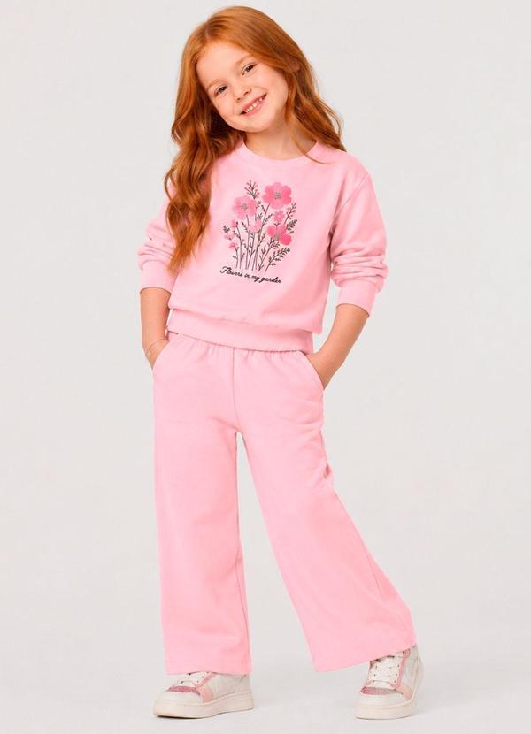 Conjunto Blusão com Calça Wide Moletom Rosa
