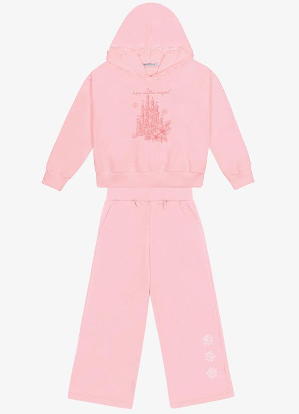 Conjunto Blusão com Capuz e Calça Rosa