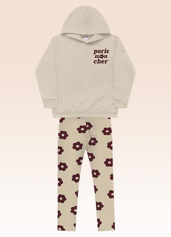 Conjunto Blusão com Capuz e Legging Bege