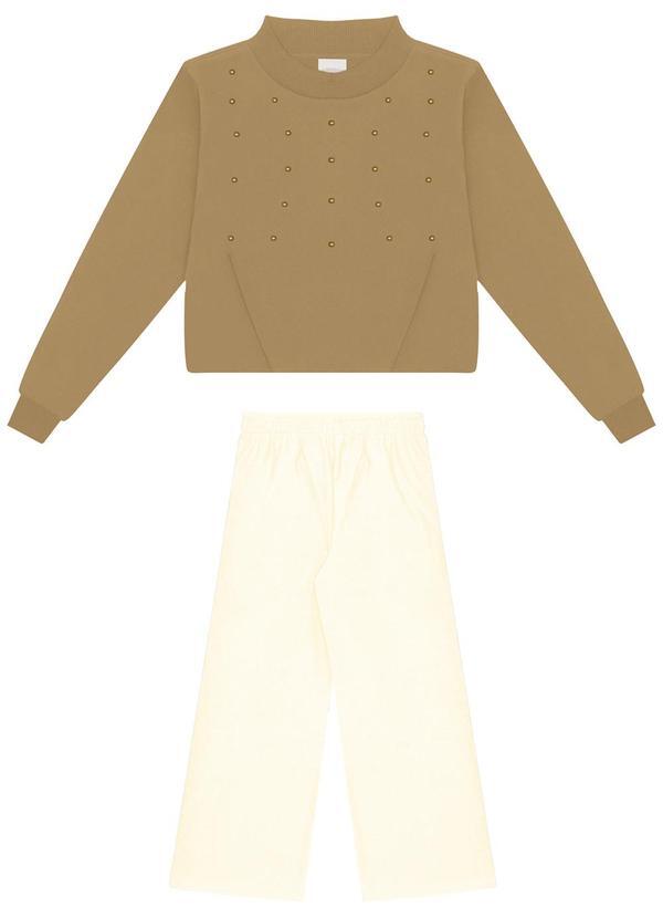 Conjunto Blusão e Calça em Malha Lurex Bege