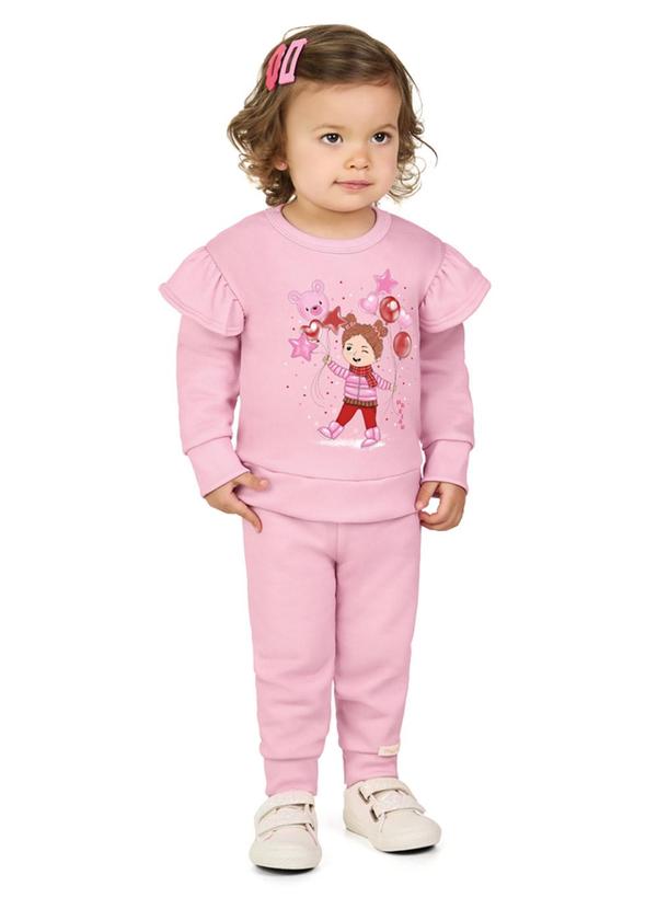 Conjunto Blusão e Calça em Moletom Felpado Rosa