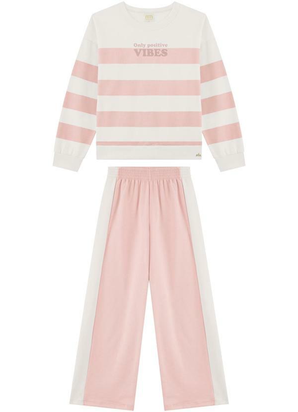 Conjunto Blusão e Calça em Moletom Listras Rosa
