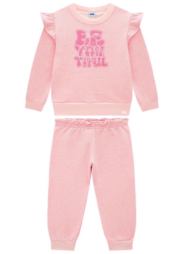 Vista 2 Conjunto Blusão e Calça em Moletom Rosa Marlan Marlan