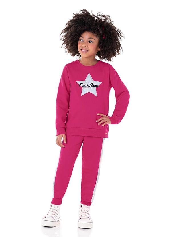 Conjunto Blusão e Calça Moletom Holográfico Rosa