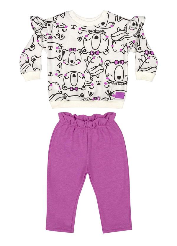 Vista 2 Conjunto Blusão e Calça para Bebê Branco Quimby Quimby