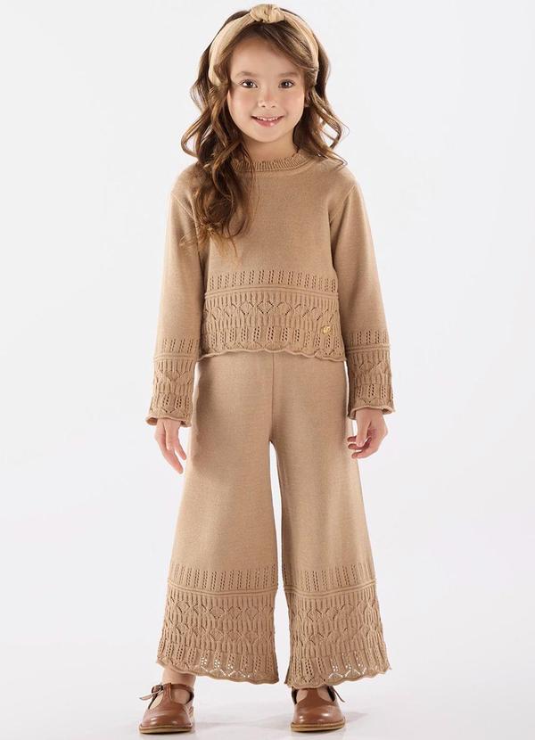 Conjunto Blusão e Calça Tricot Bege