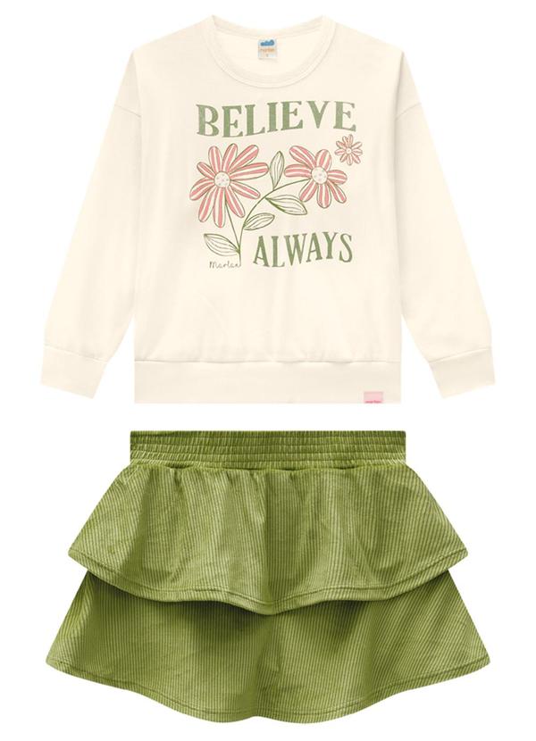 Conjunto Blusão e Saia em Plush Listrado Bege