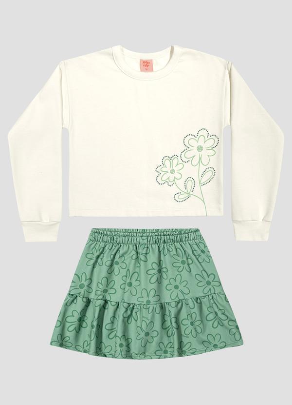 Conjunto Blusão e Saia Estampada Branco