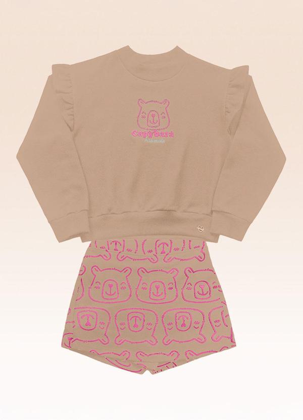 Conjunto Blusão e Shorts Saia Bege