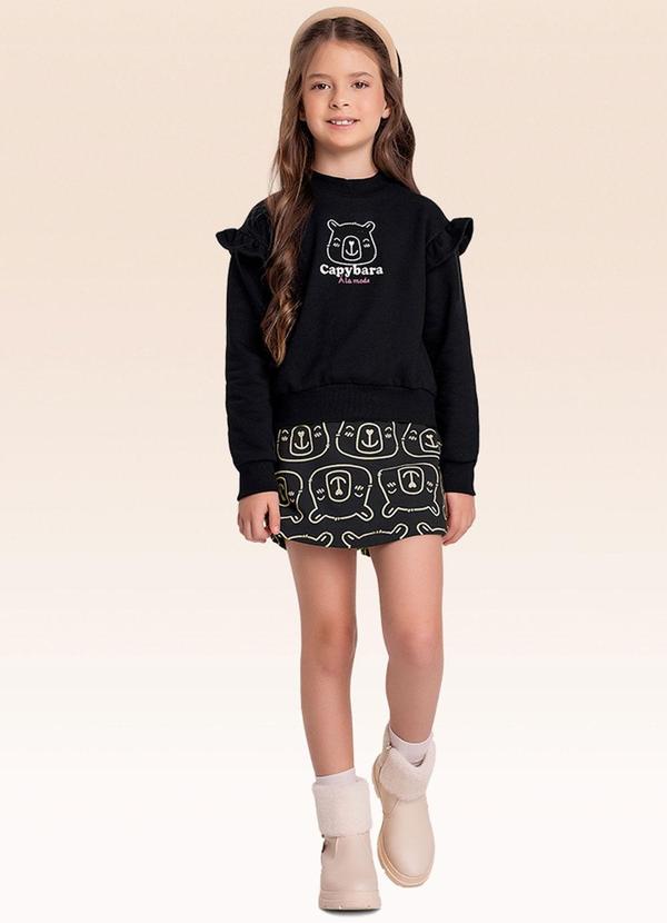 Conjunto Blusão e Shorts Saia Preto