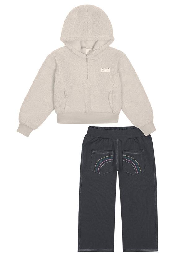 Vista 2 Conjunto Blusão em Pelo e Calça Wide Leg Bege Je Abrange Abrange