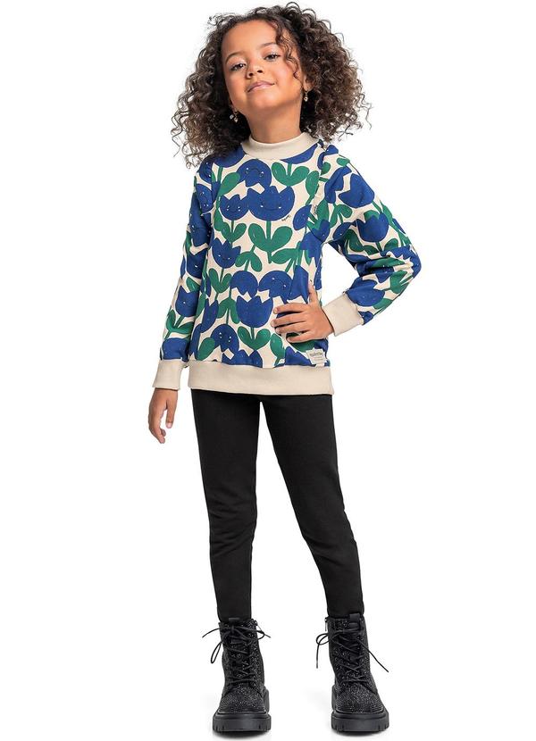 Conjunto Blusão Floral e Calça Azul
