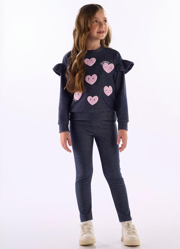 Conjunto Blusão Hearts Calça Legging Azul