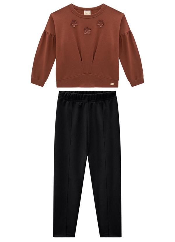 Conjunto Blusão Molecotton e Leging Suede Marrom
