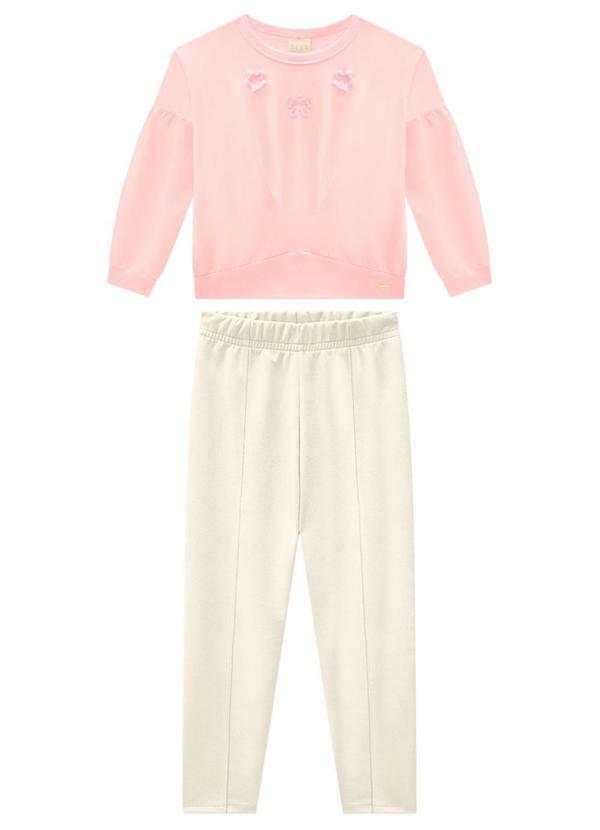 Conjunto Blusão Molecotton e Leging Suede Rosa