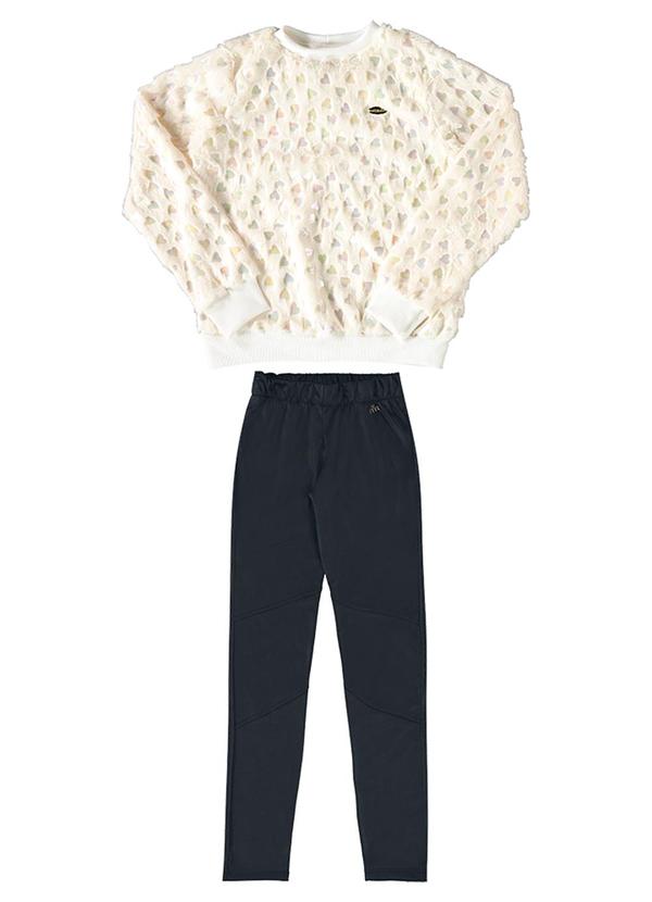 Conjunto Blusão Pelo Coração e Calça Cirrê Bege