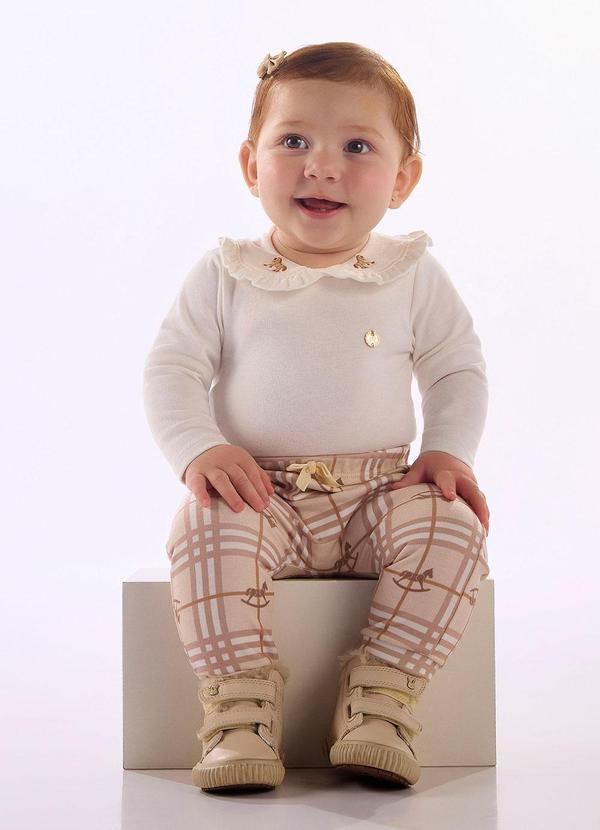 Conjunto Body Bebê Menina Calça Branco