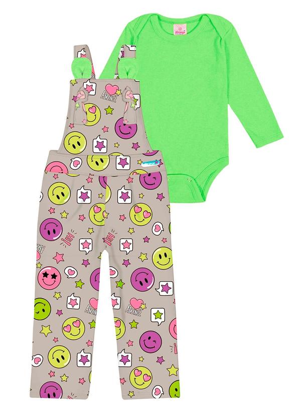 Vista 2 Conjunto Body e Jardineira Baby Verde Abrange Abrange