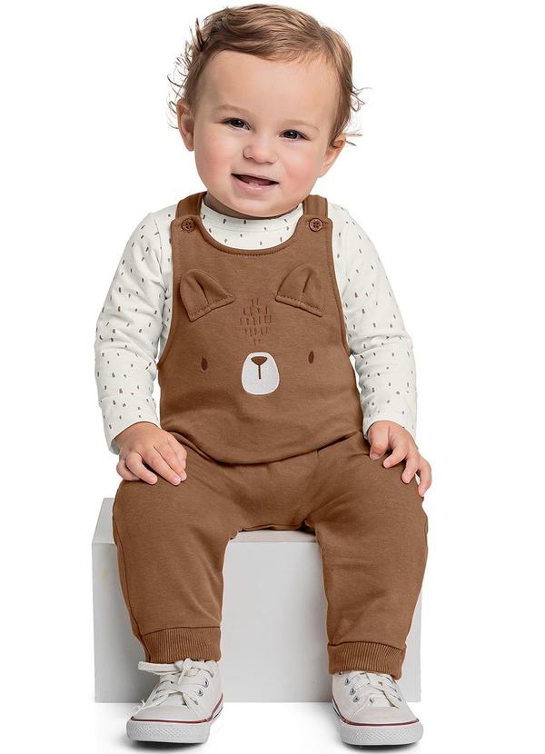 Vista 2 Conjunto Body e Jardineira Bebê Bege Quimby Quimby
