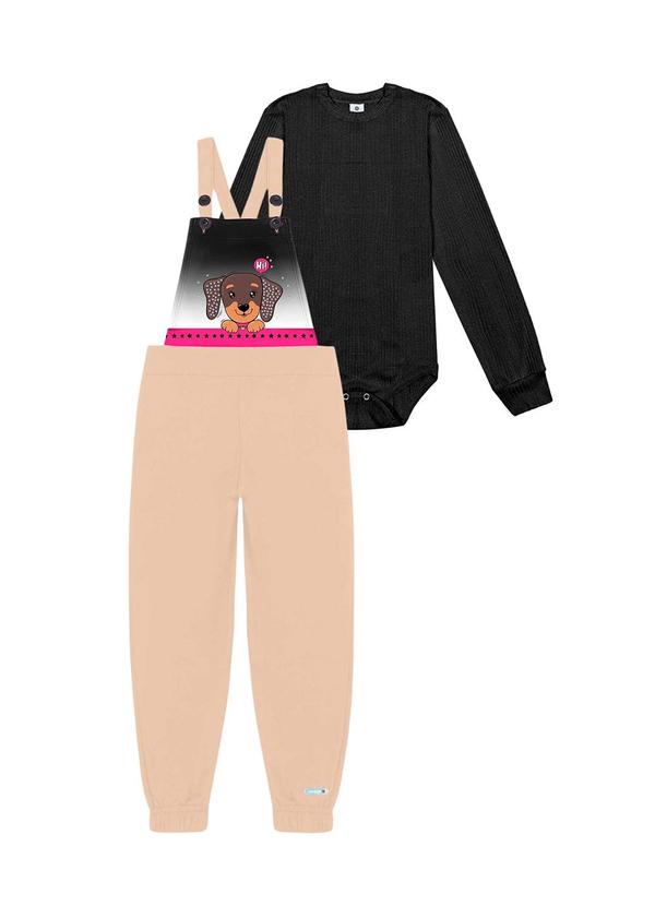 Vista 2 Conjunto Body e Jardineira Dog Preto Abrange Abrange