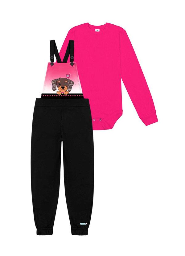 Vista 2 Conjunto Body e Jardineira Dog Rosa Abrange Abrange