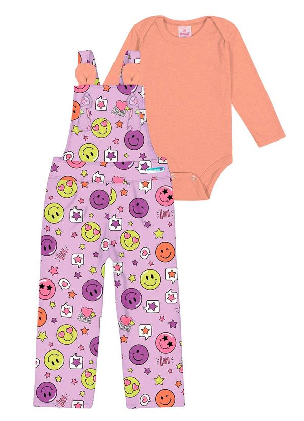 Vista 2 Conjunto Body e Jardineira Neon Baby Laranja Abrange Abrange