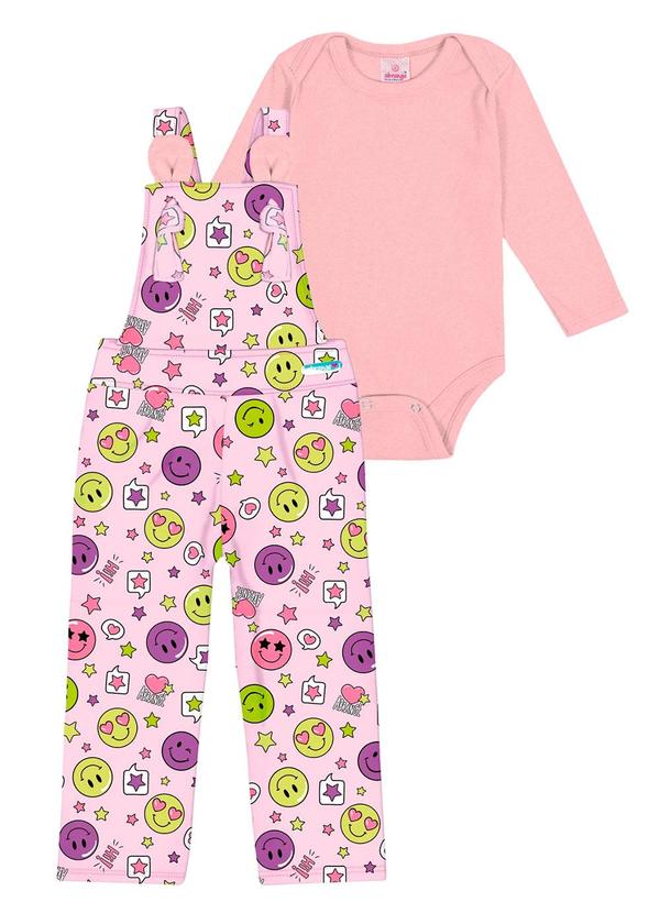 Vista 2 Conjunto Body e Jardineira Neon Baby Rosa Abrange Abrange