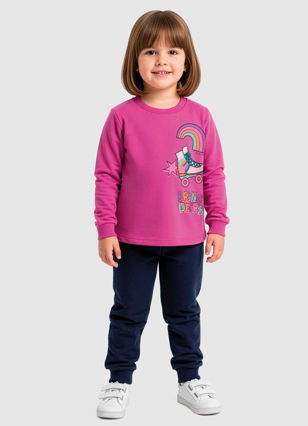 Conjunto Brincadeira em Moletom Rosa Escuro