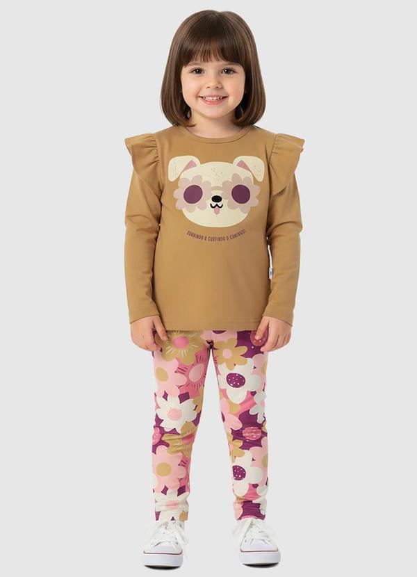 Conjunto Cachorrinho Floral Amarelo Pastel