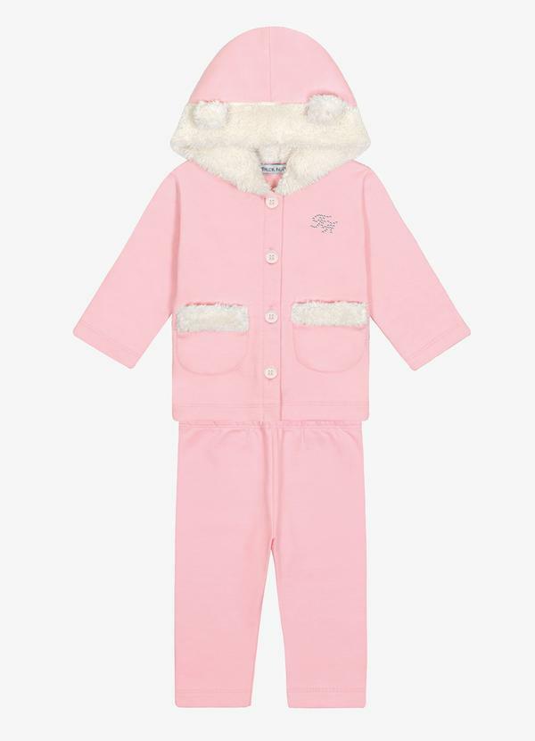 Conjunto Casaco com Capuz e Legging Rosa