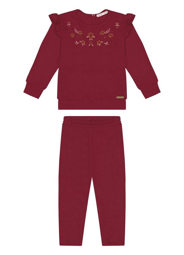 Conjunto com Blusão Bordado e Calça Vermelho