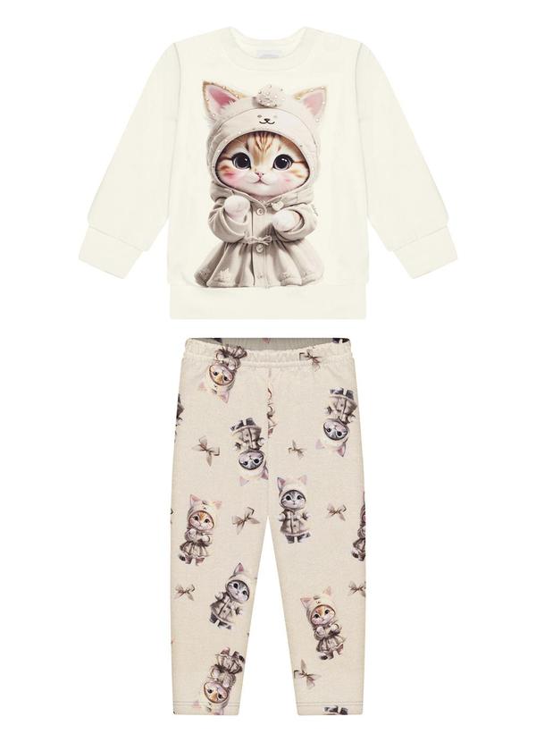 Vista 2 Conjunto com Blusão e Calça Estampada Bege Alakazoo Alakazoo