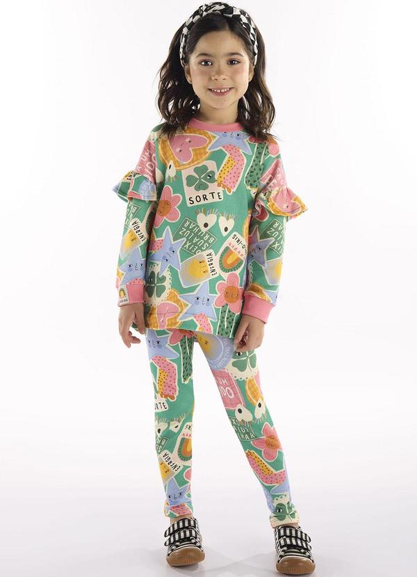 Vista 2 Conjunto com Blusão e Legging Verde Três e Já Três e Já