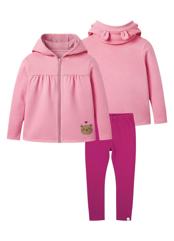 Conjunto com Bordado de Urso Rosa Claro