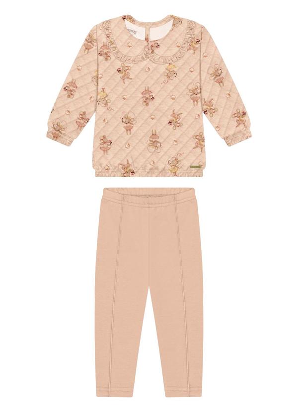 Conjunto com Calça e Blusão Estampado Salmão