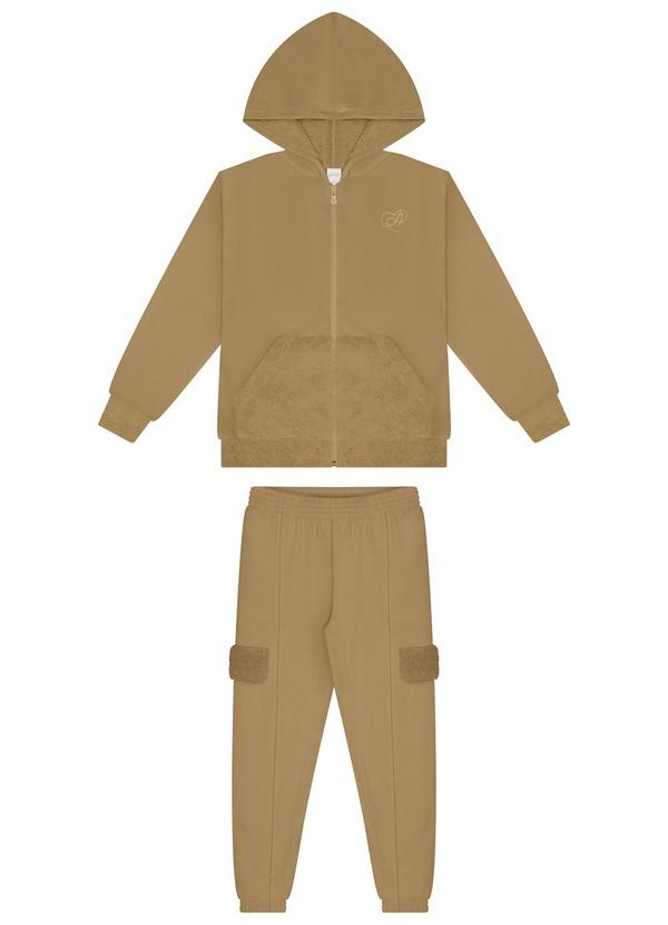Conjunto com Calça e Jaqueta de Zíper Bege