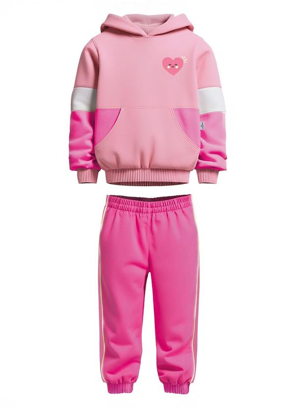 Conjunto Coração em Moletom Rosa Claro