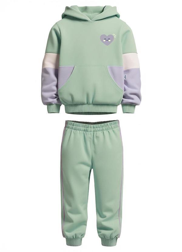 Conjunto Coração em Moletom Verde Água
