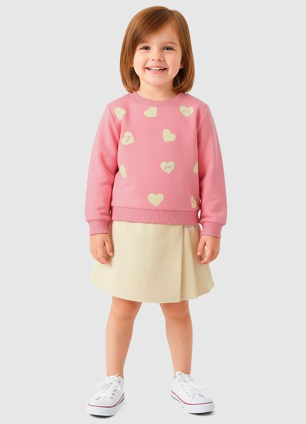 Conjunto Corações em Moletinho Rosa Claro