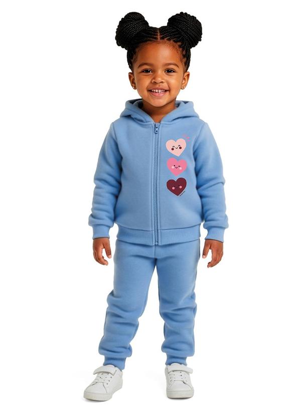 Conjunto Corações em Moletom Azul