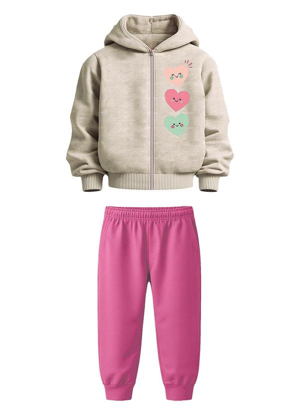 Conjunto Corações em Moletom Cinza Mescla