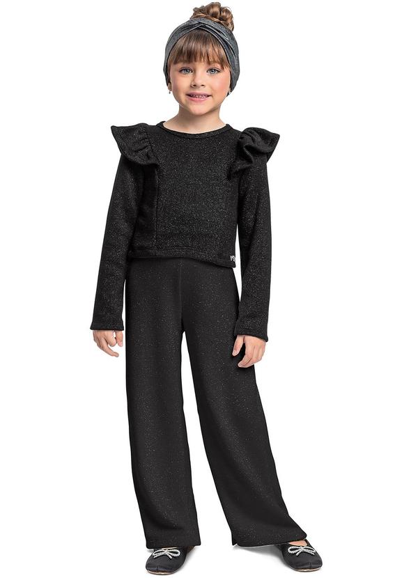 Conjunto Cropped e Calça Wide Leg Preto