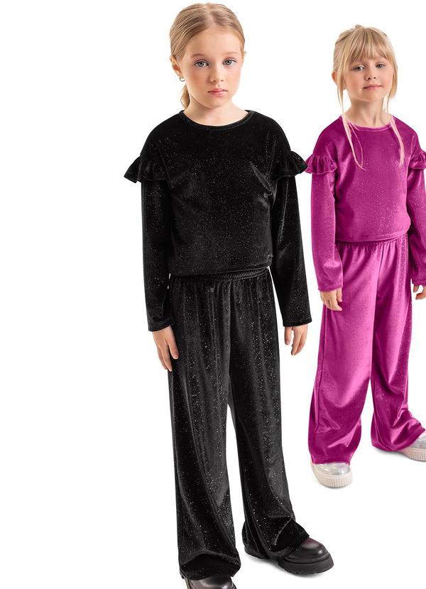 Vista 2 Conjunto Cropped e Wide Leg Infantil Preto Quimby Quimby